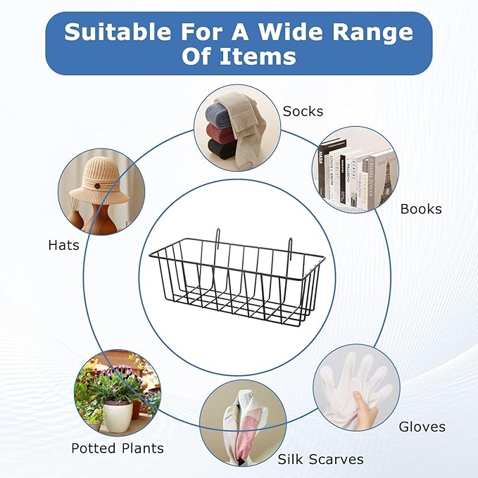 8Pcs Wire Basket, Grid Panel Hanging Wire Baskets, - Image 6