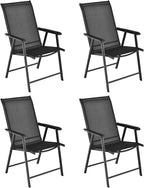 Giantex Set of 4 Patio Folding Chairs, Outdoor Chairs with Armrest, Portable Dining Chairs for Porch Camping Pool Beach Deck Lawn Garden, 4-Pack Patio Chairs, Metal Frame, Black by Giantex