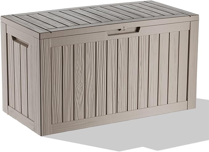 90 Gallon Outdoor Storage Box - Deck Box Container for Patio, Pool, and Garden-Waterproof and UV Resistant Resin,Lockable (Grey) by MAIUSCOLI