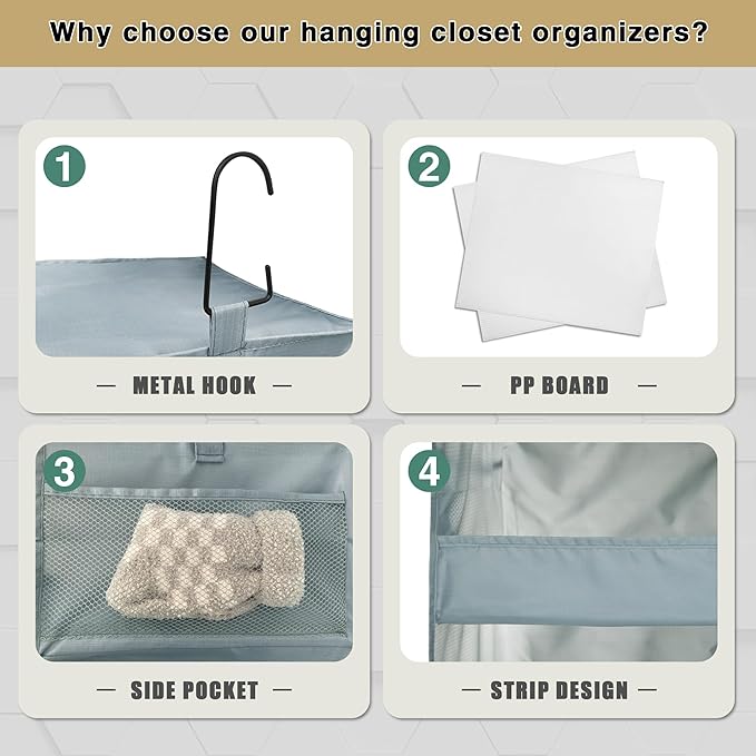 3-Shelf Hanging Closet Organizer and Storage, Foldable Hanging Closet Shelves - Image 5