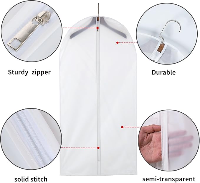 Garment Bags 12 Pack, 24 x 40 Hanging Clothes Storage Bags, Translucent PEVA - Image 3