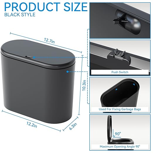 3.17 Gallon Thin Small Black Bathroom Trash Can - Image 3