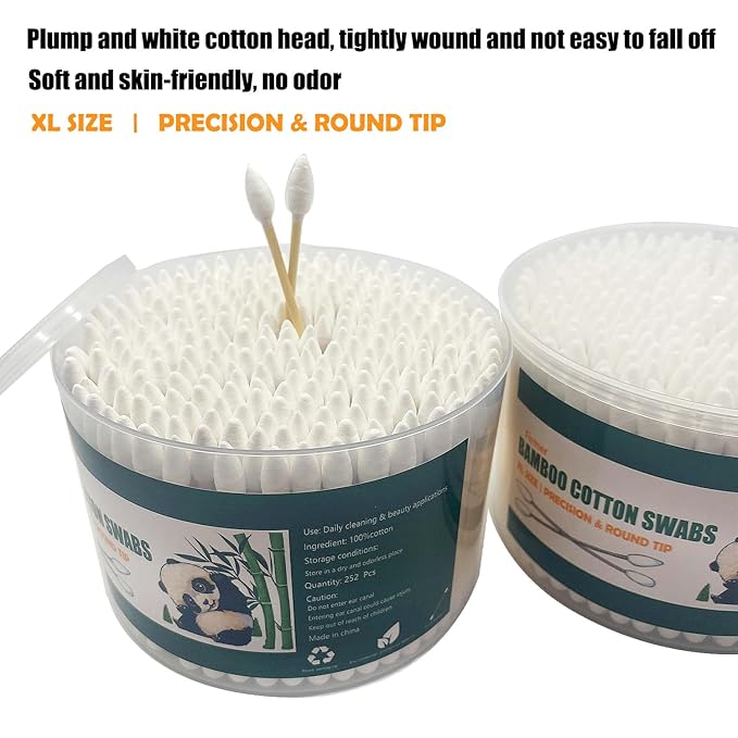 Thick Cotton Swabs, XL Size Natural Bamboo Cotton Buds, Precision & Round Tip - Image 4