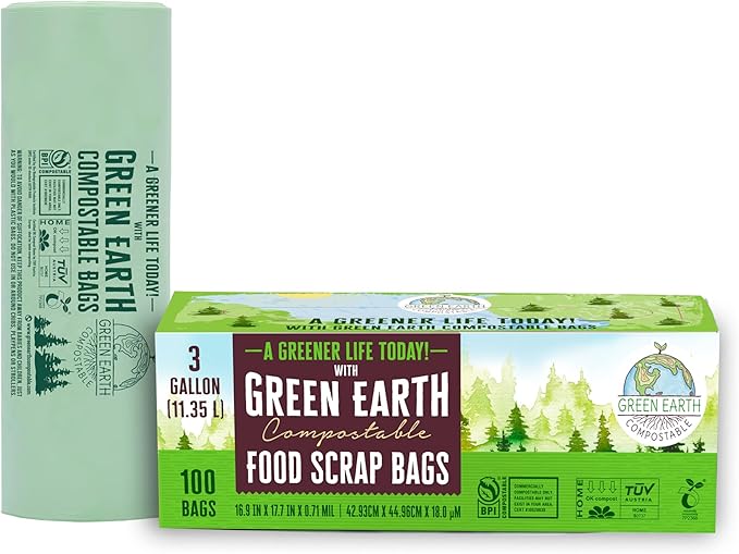 Green Earth Compostable Small Kitchen Food Scrap Trash Bags, Extra Thick 0.71 by GreenEarthCompostable