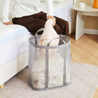 Mesh Laundry bag with Handles, 42L Collapsible Laundry Basket with 2 Hooks - Image 6