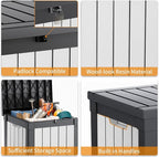 ROJIK Outdoor Storage Housing Deck Box - Waterproof Patio Furniture, Garden Tools, Cushions, Pool Accessories Storage Bench with Lockable Lid and Side Handles (Black & Whiter, 50 Gal) - Image 8