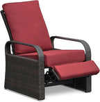 Outdoor Recliner, Outdoor Resin Wicker Patio Recliner Chair with 5.5'' Cushions, Patio Furniture Auto Adjustable Rattan Sofa, UV/Fade/Water/Sweat/Rust Protected, Easy to Assemble (Red) - Image 7