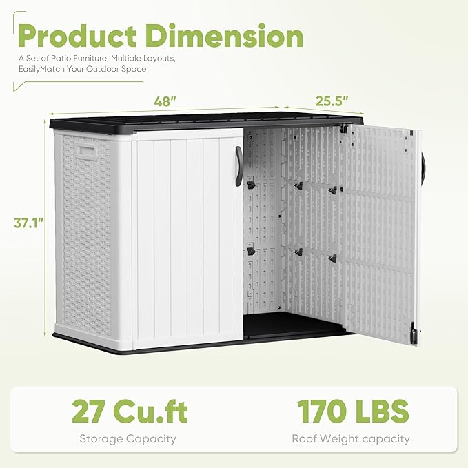 Devoko Outdoor Storage Cabinet 26 Cu Ft with Lockable Doors, Horizontal Storage Shed Waterproof Patio Tools Storage Box for Sofa Cushions, Gardening Tools and Accessories (White) - Image 7
