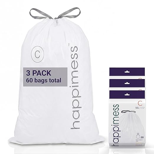 happimess HPM3000C-WHITE 13.2 Gallon Kitchen Drawstring Trash Bags, Trash Can by Happimess