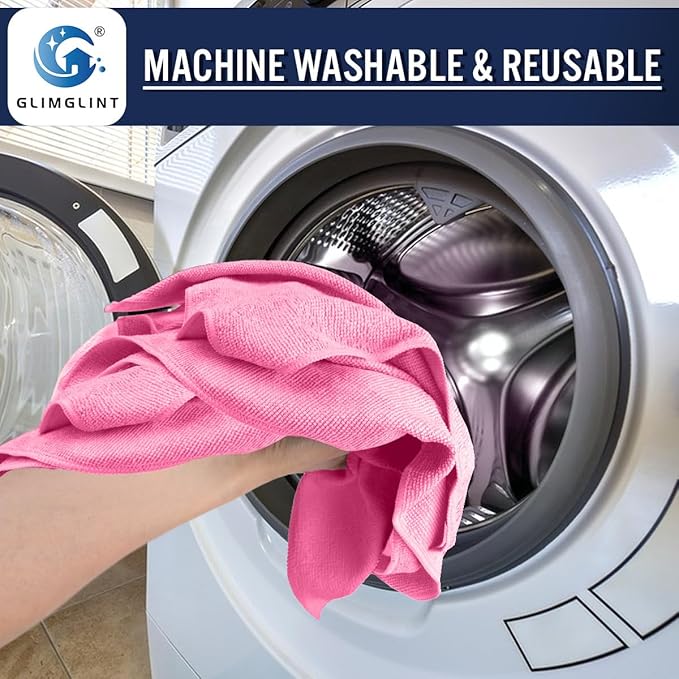 GLIMGLINT Pink Microfiber Cleaning Cloth, 12PK Reusable Cleaning Rags, Highly - Image 6