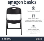 Amazon Basics Sturdy Foldable Plastic Chair, Portable, 350-Pound Capacity, Black, 6-Pack - Image 4