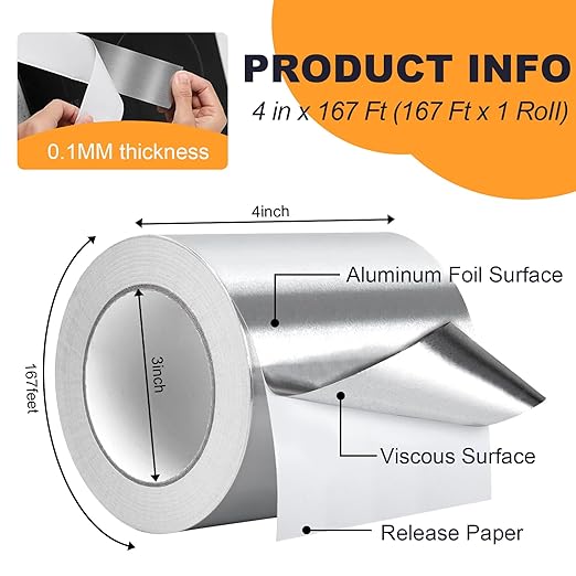 DGSL Aluminum Foil Tape, 4in x167ft Silver Metal High Temperature Heavy Duty - Image 2