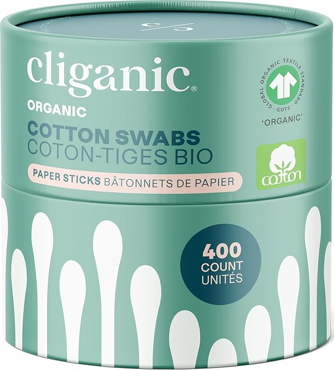 Cliganic Organic Cotton Swabs, Chlorine-Free Hypoallergenic, Gentle & Absorbent by Cliganic