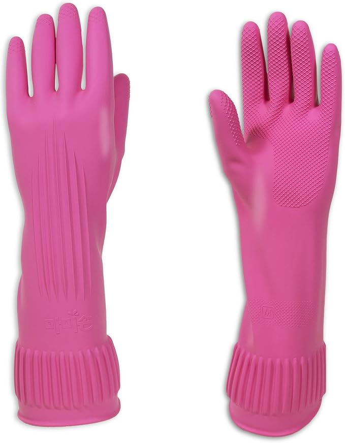 Kitchenware Mamison Quality Rubber Gloves Pink Size M, Waterproof Rubber Gloves - Image 6