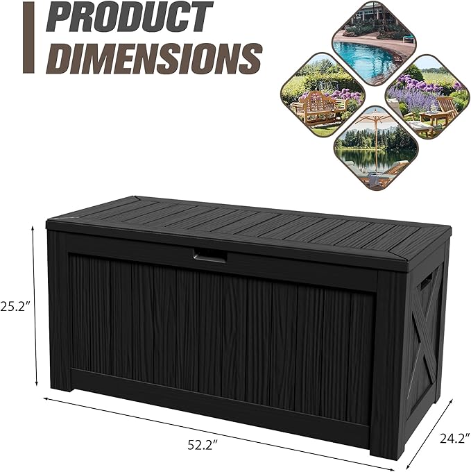 JUMMICO 120 Gallon Resin Deck Box, Large Outdoor Storage Box Waterproof & Lockable for Garden, Patio, Pools (Black) - Image 7