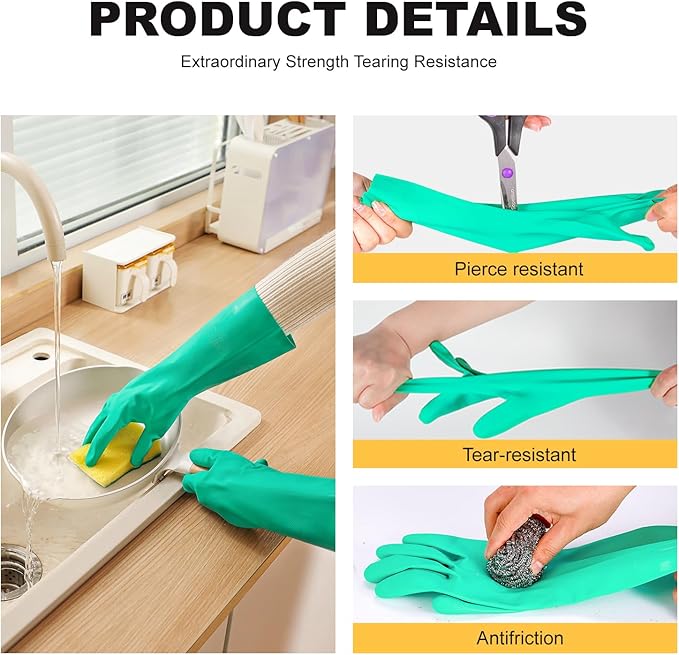 North Tower Long Dishwashing Gloves Length Rubber Reusable Resistant Platos - Image 8