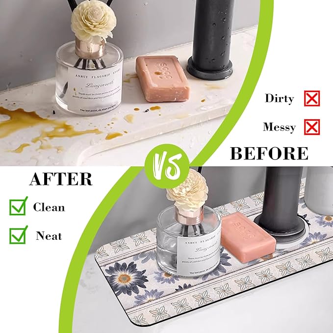 Sink Faucet Absorbing Mat Vintage Embroidery Flowers Sink Splash Guard Drying - Image 6