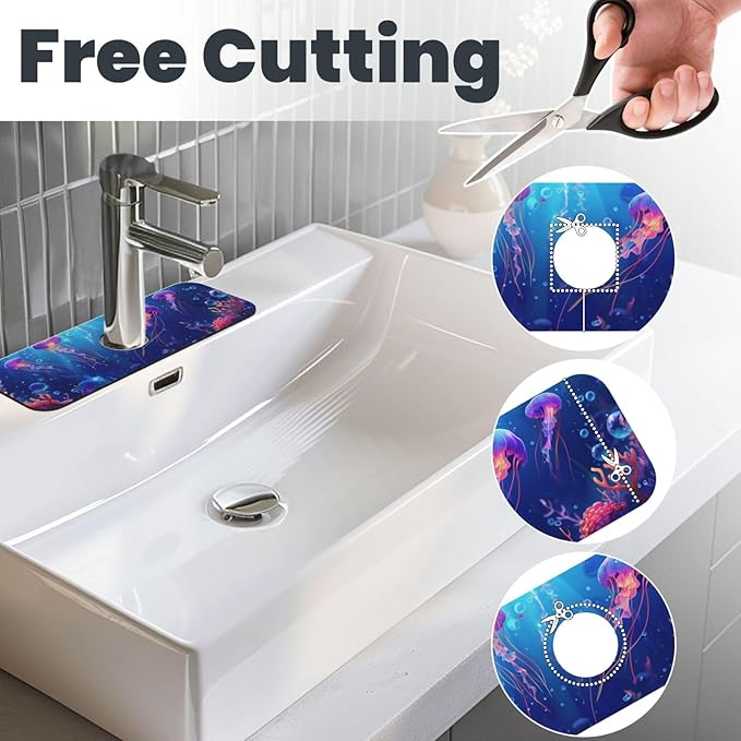 Faucet Draining Mat For Kitchen Sink, Ocean Jellyfish Corals Diatom Mud - Image 2
