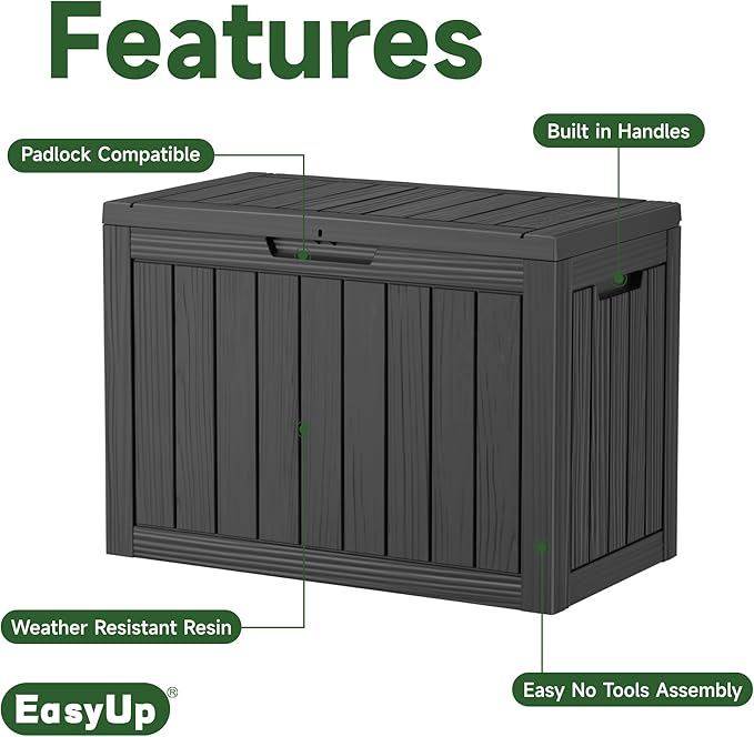 EasyUp 45 Gallon Outdoor Storage Box, Resin Waterproof UV-Resistant Deck Box, Reinforced Stability for Patio, Garden, and Poolside, Striped Black - Image 4