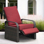 Outdoor Recliner, Outdoor Resin Wicker Patio Recliner Chair with 5.5'' Cushions, Patio Furniture Auto Adjustable Rattan Sofa, UV/Fade/Water/Sweat/Rust Protected, Easy to Assemble (Red) by ATRARTTOREAL