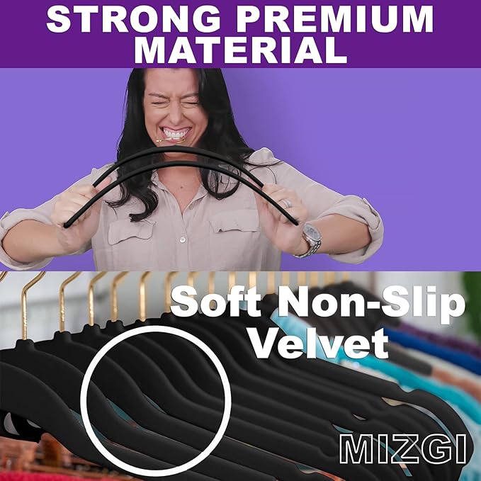 MIZGI Premium Velvet Hangers Pack 60 Pcs Heavyduty - Image 2