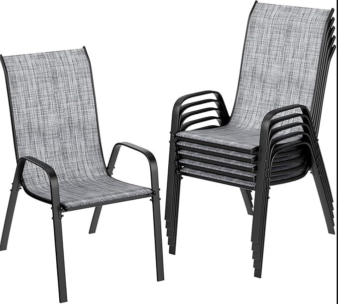 MAMIZO Patio Dining Chairs, Stackable All Weather Teslin Chair, Heavy Duty Outdoor Breathable Chairs Set, w/Armrests, Upgraded Chair FeetW/Strenthened Iron Spacers, 330 LBS (6, Grey) by MAMIZO