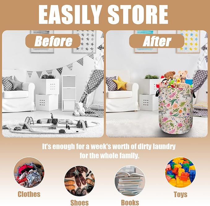 Bunny Rabbit Laundry Basket, Foldable Rabbit Flower Laundry Hamper Tote Bag - Image 3