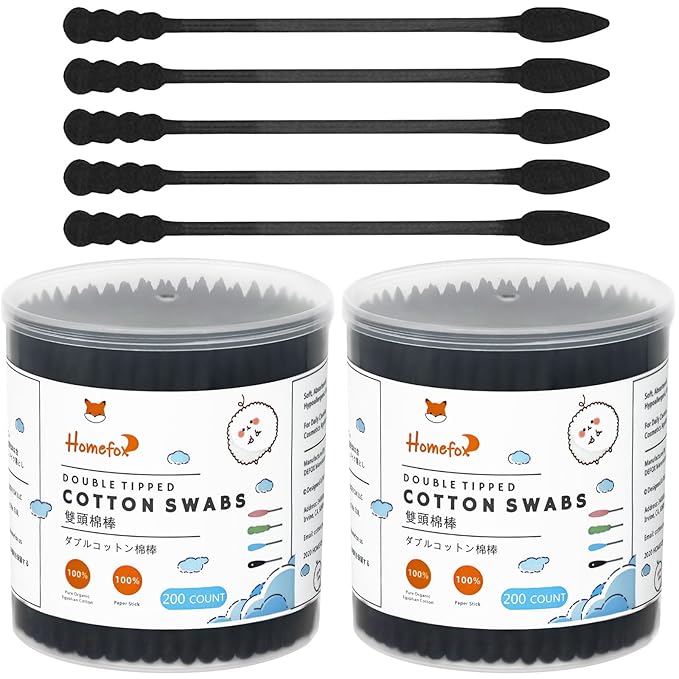 Black Cotton Swabs Spiral Pointed by HOMEFOX