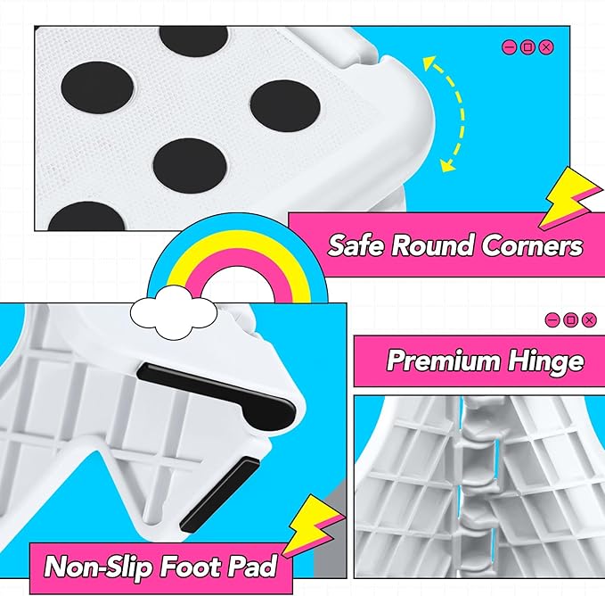 Delxo 9 Inch Folding Step Stool,White Step Stools for Kids Foldable,Portable Collapsible Step Stool with Handle, Folding Stool for Kitchen Bathroom,Bedroom,Garden - Image 3