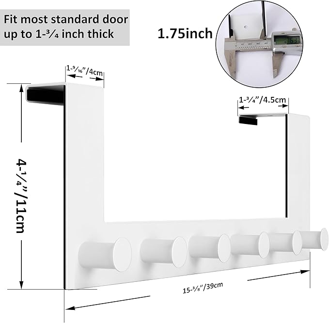 WEBI Over The Door Hook, Door Hanger:Over The Door Towel Rack, 6 Peg Door Hooks - Image 2