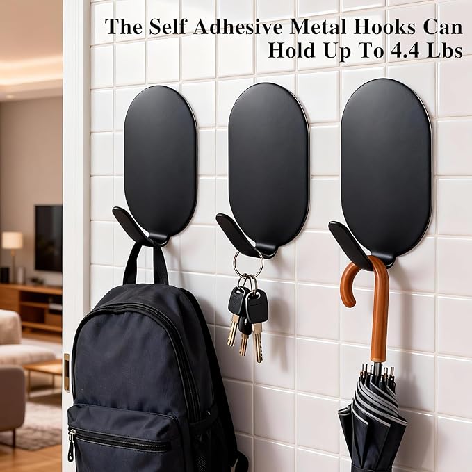 Sticky Adhesive Hooks for Hanging, Key Hooks, Stainless Steel Wall Hooks - Image 5