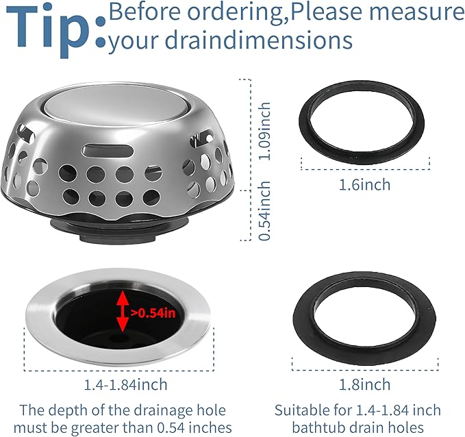 3 in 1 Bathtub Stopper, Bathtub Drain Hair Catcher, Replaces Lift and Turn - Image 5