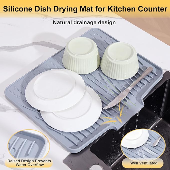Silicone Dish Drying Mat for Kitchen Counter, Non-Slip Dish Drying Pad - Image 2