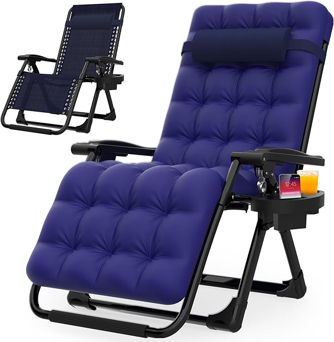 Suteck Zero Gravity Chair, Reclining Camping Lounge Chair w/Removable Cushion, Upgraded Lock and Cup Holder, Reclining Patio Chairs Folding Recliner for Indoor and Outdoor by Suteck