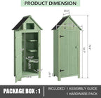 Outvita Outdoor Storage Cabinet, 70in Wooden Vertical Garden Tools Shed, Patio Storage Organizer with Latch & Waterproof Roof for Yard Deck Lawn Farmland Equipment(Green) - Image 6