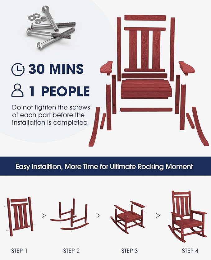 KINGYES Oversized Outdoor Rocking Chair, All-Weather Patio Rocking Chairs for Porch, HDPE Outdoor Patio Rockers with High Back & Wide Seat for Garden, Lawn, Red - Image 4
