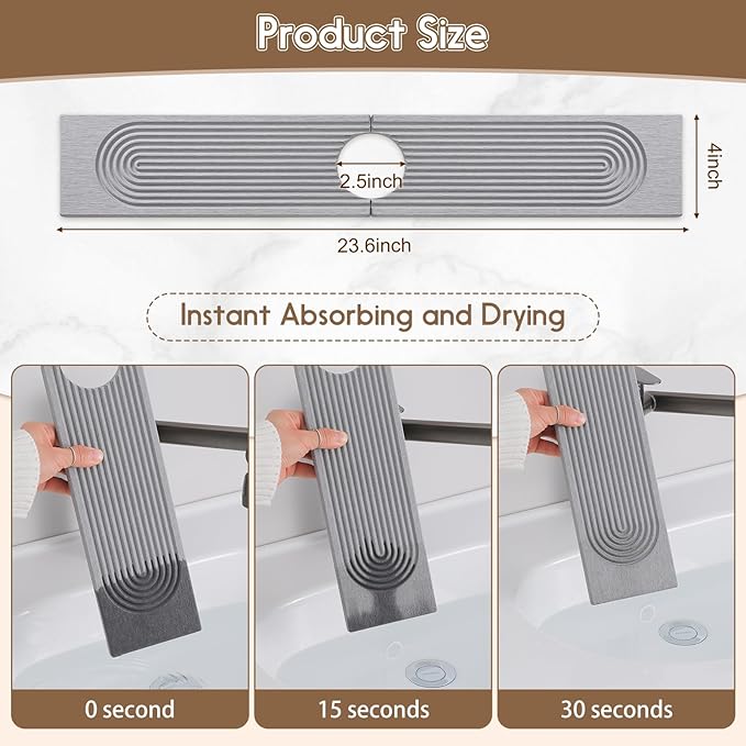 Faucet Mat for Kitchen Sink, Diatomite Quick Drying Tray, Long 23.6'' Kitchen - Image 2