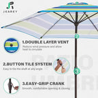 JEAREY 7.5FT Patio Umbrella Market Table Umbrella with 6 Sturdy Ribs, Push Button Tilt/Crank Outdoor Umbrella for Garden, Deck, Backyard, Pool and Beach,Bold Blue-Green Stripe - Image 5
