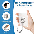 Adhesive Hooks Heavy Duty 44lb, Rustproof Adhesive Hooks - Image 2