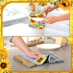 Bencailor 4 Pcs Sunflower Kitchen Towels Farmhouse Wood Grain Hand Dish Towels - Image 2