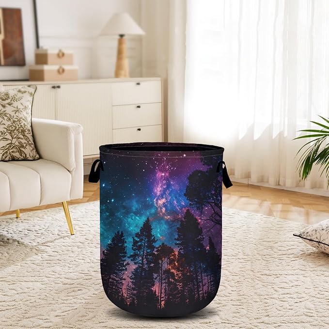 Purple Galaxy Forest Laundry Basket, Laundry Hamper Collapsible Oxford Cloth - Image 6