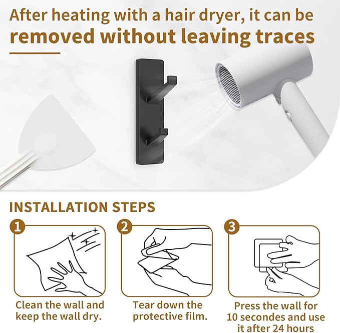 Self Adhesive Coat Hooks for Hanging: Heavy Duty Stainless Wall Hook for Towel - Image 4