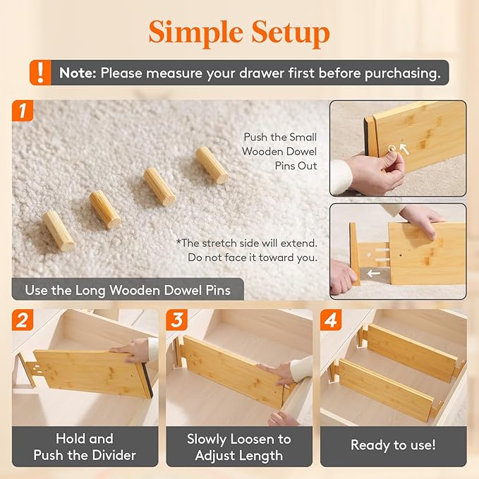 Lifewit 6" High 8 Pack Bamboo Drawer Dividers 45-55cm/17.5-22" Adjustable - Image 6