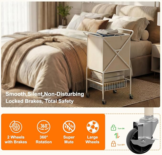 Laundry Basket with Wheels:88L Rolling Laundry Cart Foldable Metal Frame Dirty - Image 8