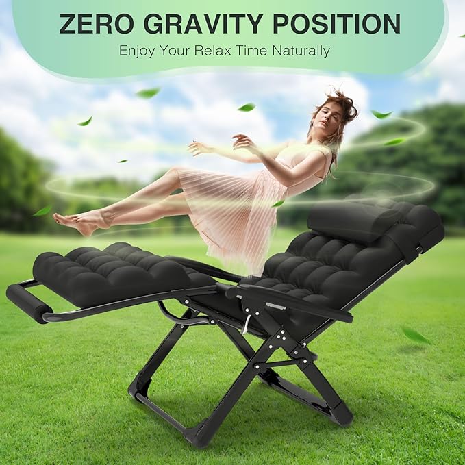 Suteck Oversized Zero Gravity Chair,33In XXL Lounge Chair w/Removable Cushion&Headrest, Reclining Camping Chair w/Upgraded Lock and Footrest, Reclining Patio Chairs Recliner for Indoor Outdoor,500LBS - Image 7