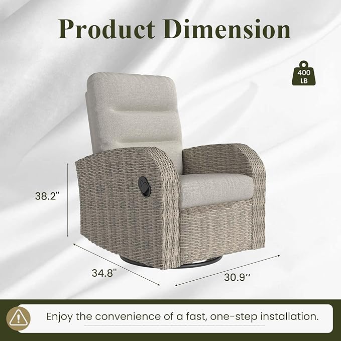LayinSun Oversized Wicker Outdoor Swivel Glider Recliner with Adjustable Backrest & Footrest, Patio Reclining Lounge Chair - Image 2