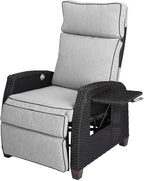 Grand patio Outdoor Recliner Chair Patio 150° Lay Flat Recliner with Flip Table Wicker Reclining Lounge Chair, Griege - Image 8