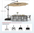 wikiwiki 10ft Solar LED Patio Umbrella with Base Included, Offset Umbrella with Weighted Sandbag Base, Cantilever Patio Umbrellas for Backyard, Garden & Deck, 32 LED Lights & Polyester Shade, Tan - Image 5