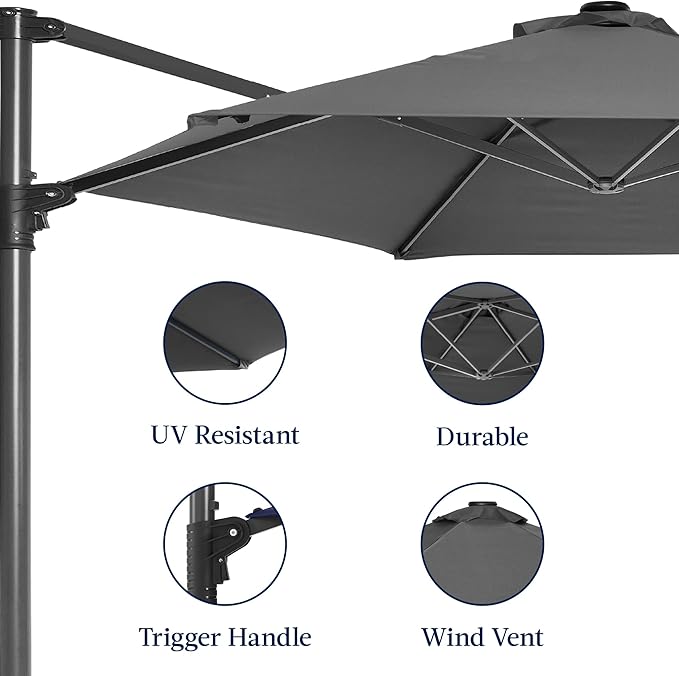 Best Choice Products 10ft Offset Cantilever Hanging Market Patio Umbrella, Smooth 360° Rotation, 8 Sturdy Ribs, Easy Adjustment - Gray - Image 7