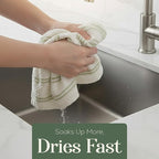 MosJos Kitchen Towels, Cotton Hand Towels, Sage Green and Cream Ribbed - Image 3
